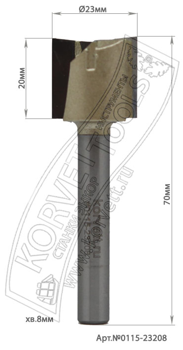 0115-23208. Фреза пазовая прямая торцевая D23 Н20 TL70 Z2+1 Х8 0115-23208. Фреза пазовая прямая торцевая D23 Н20 TL70 Z2+1 Х8